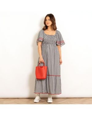 SARTA Gingham Milkmaid Maxi Dress - Black