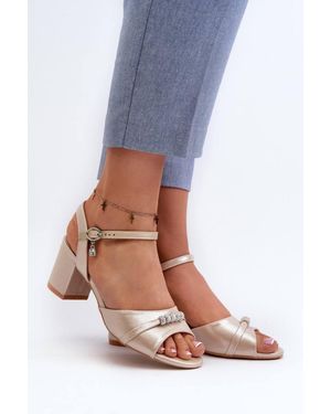 Love Lace Vinceza Heels Sandals With Stable Post Heel & Suede Finish - Blue