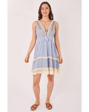 ELAINA FASHION Boho Tiered Tassel Detail Dress - Blue