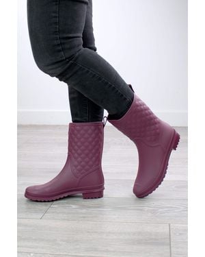AJVANI Wellies Quilted Wellingtons Calf Boots - Purple