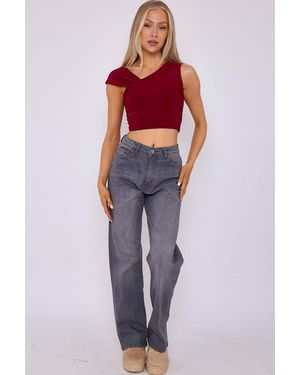 Stylewise Straight Leg Stretch Denim Jeans - Red