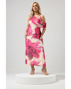 Yours Floral Drape Shoulder Dress - Pink
