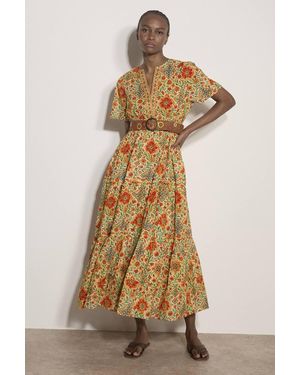 Apricot Cotton Floral Tiered Midaxi Dress - Natural