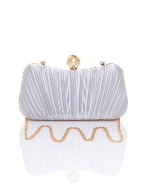 AJVANI Evening Party Wedding Ruched Clutch Bag - Metallic