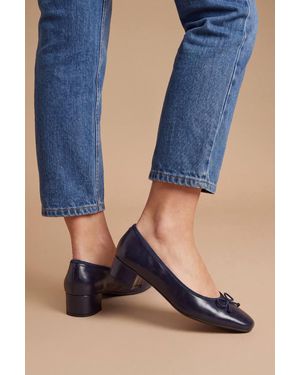 Dorothy Perkins Gracie Faux Patent Leather Bow Detail Low Block Heel Court Shoes - Blue