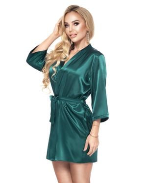 KDMD Classic Italian Satin Bathrobe With Waist Belt - Green