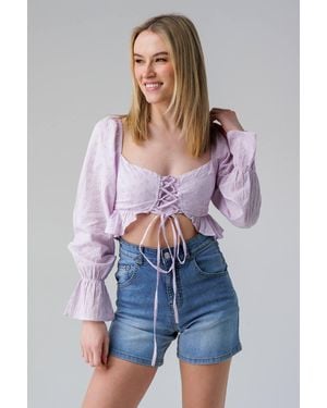 Influence Long Sleeve Lace Up Peplum Hem Crop Top - Blue