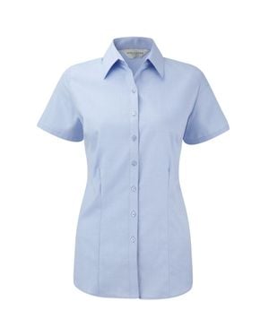 Russell Collection Herringbone Short-Sleeved Shirt - Blue