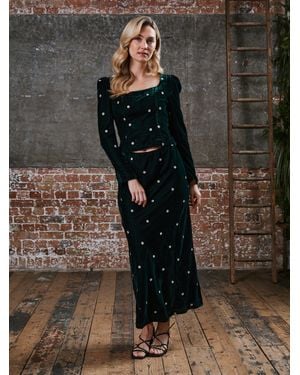 Rose & Nancy Mila--Velvet-Embroidered-Skirt - Black