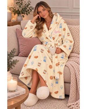 Lulabay Personalised Breakfast Print Plush Dressing Gown - Brown