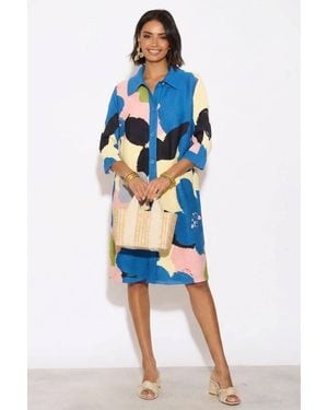 CY Full Pleated Buttons Fasten Blazer Dress - Blue
