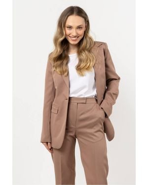 Love Lace Office Classic Blazer With Pockets & Buttons - Natural