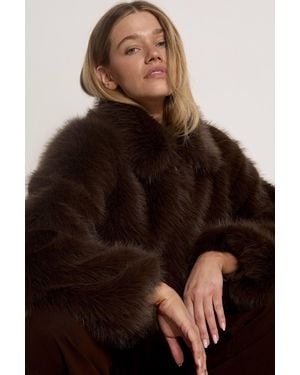 Apricot Luxe Faux Fur Short Jacket - Brown