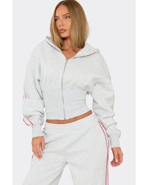 EGO Long Sleeve Zip Marl Hoodie - White