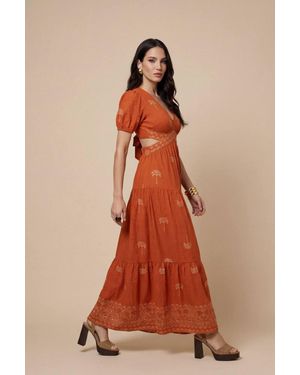 Urban Bliss Open Back Tiered Maxi Dress - Brown