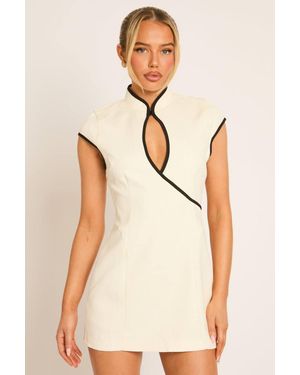 Rebellious Fashion Contrast Piping Keyhole Skort Playsuit - Natural