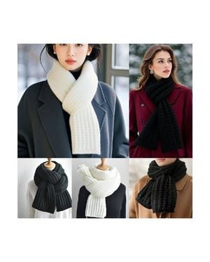 KDMD Winter Cable Knit Woollen Scarf Thick Deer Plush 160X20 Solid - Black