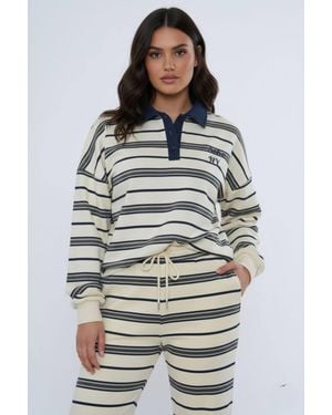 Stylewise Soho Ny Embroidered Rugby Collar Sweatshirt & Trouser Set - Grey