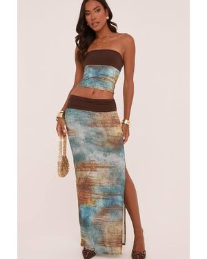 EGO Abstract Print Slinky Maxi Skirt - Orange