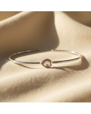 Harfi Minimalist Sterling Rose Quartz October Birthstone Bangle Bracelet - Natural