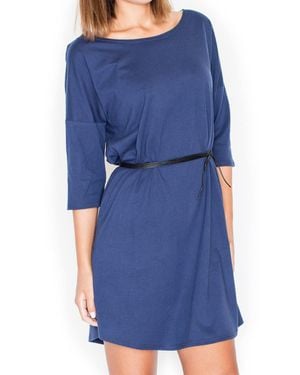 Love Lace Comfortable Cotton Day Dress With Belt - Blue