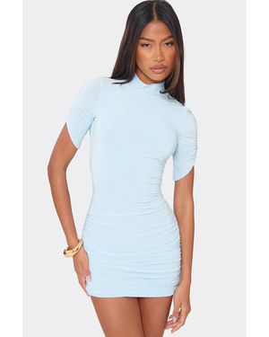 EGO Short Sleeve Ruched Mini Dress - Blue