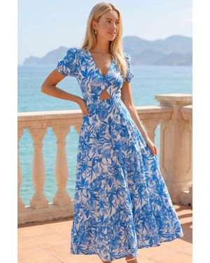 Style Cheat Zoe Floral Tiered Cutout Maxi Dress - Blue