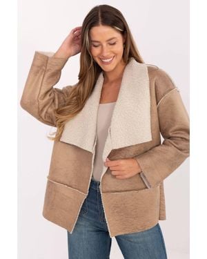 Love Lace Casual Fur Trim Polyester Jacket For Winter - Natural