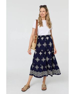 Izabel London Printed High Waist Tiered Midi Skirt - Blue