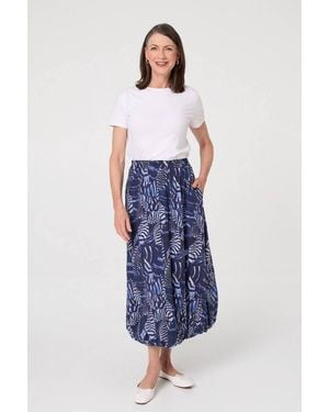 Izabel London Printed High Waist Midi Balloon Skirt - Blue