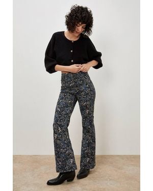 Apricot Paisley Print High Waist Flare Jeans - Blue