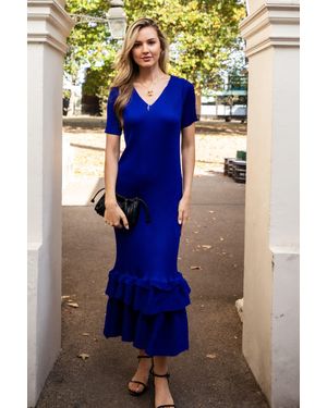 CY Full Pleated Ruffle Hem Maxi Dress - Blue