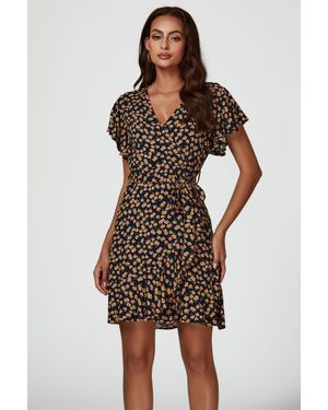 FS Collection Floral Print Wrap Top Dress - Blue