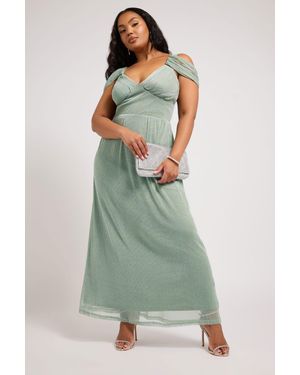 Yours Metallic Cold Shoulder Maxi Dress - Green