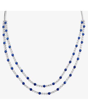 T.H.Baker 18Ct Sapphire & Diamond Two Row Necklace Hsn1061(Bs) - Blue