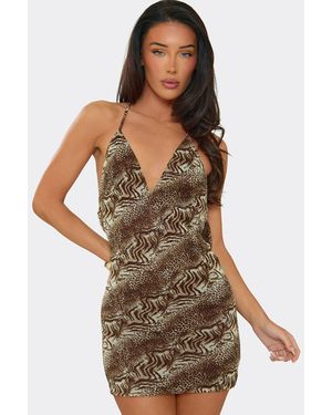 EGO Strappy Open Back Animal Print Mini Dress - Brown