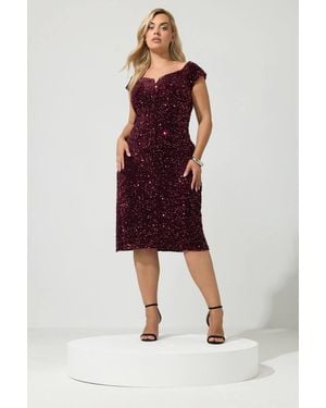 Yours Sequin Velvet Dress - Red