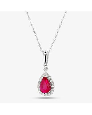 T.H.Baker 9Ct Diamond Ruby Pear Shape Pendant Vp0S604 9Kw-Ruby - Pink