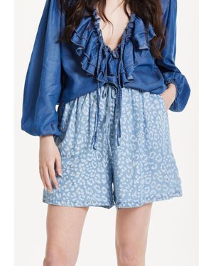 Liquorish Skyline Animal Jacquard Shorts - Blue