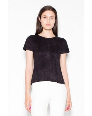 Love Lace Airy Suede Short Sleeve Blouse Zip - Black