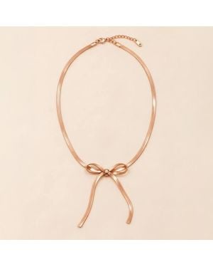 The Colourful Aura Plated Herringbone Bow Necklace - Natural