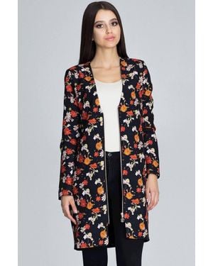 Love Lace Long Floral Zip Jacket With Pockets - Black