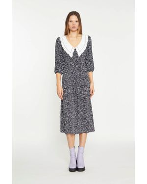 Shnoo Contrast Collar Midi Dress - Blue