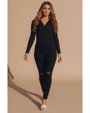 Femme Luxe High Waisted Skinny Jeans With Rip Detail - Blue