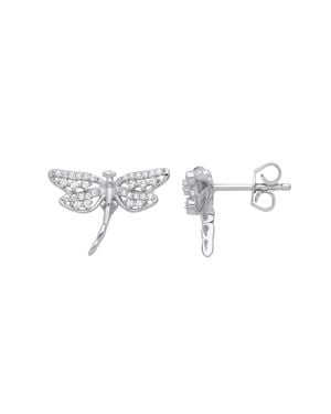 Jewelco London 925 Sterling Cz Majestic Dragonfly Drop Earrings - White