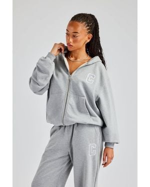 CERNUCCI C Embroidered Zip Through Hoodie - Grey