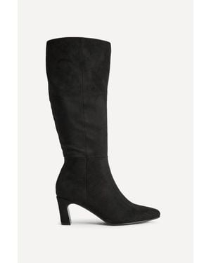 Linzi Signature Faux Suede Heeled High Leg Boots - Black