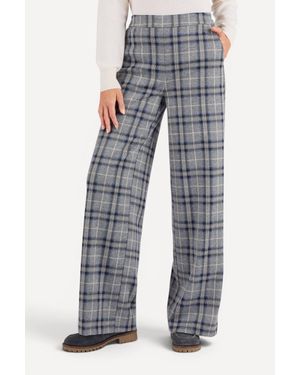 DAMART Pull-On Wide-Leg Check Trousers 27" Leg - Blue