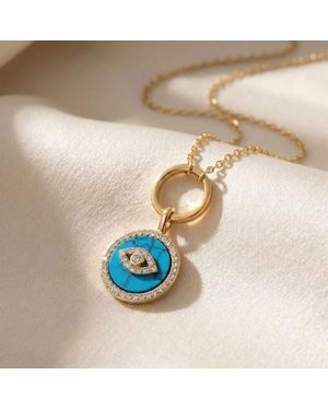 Harfi Plated Evil Eye Pendant Charm Necklace - Blue