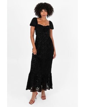 Lovedrobe Floral Velvet Lace Square Neck Midaxi Dress - Black